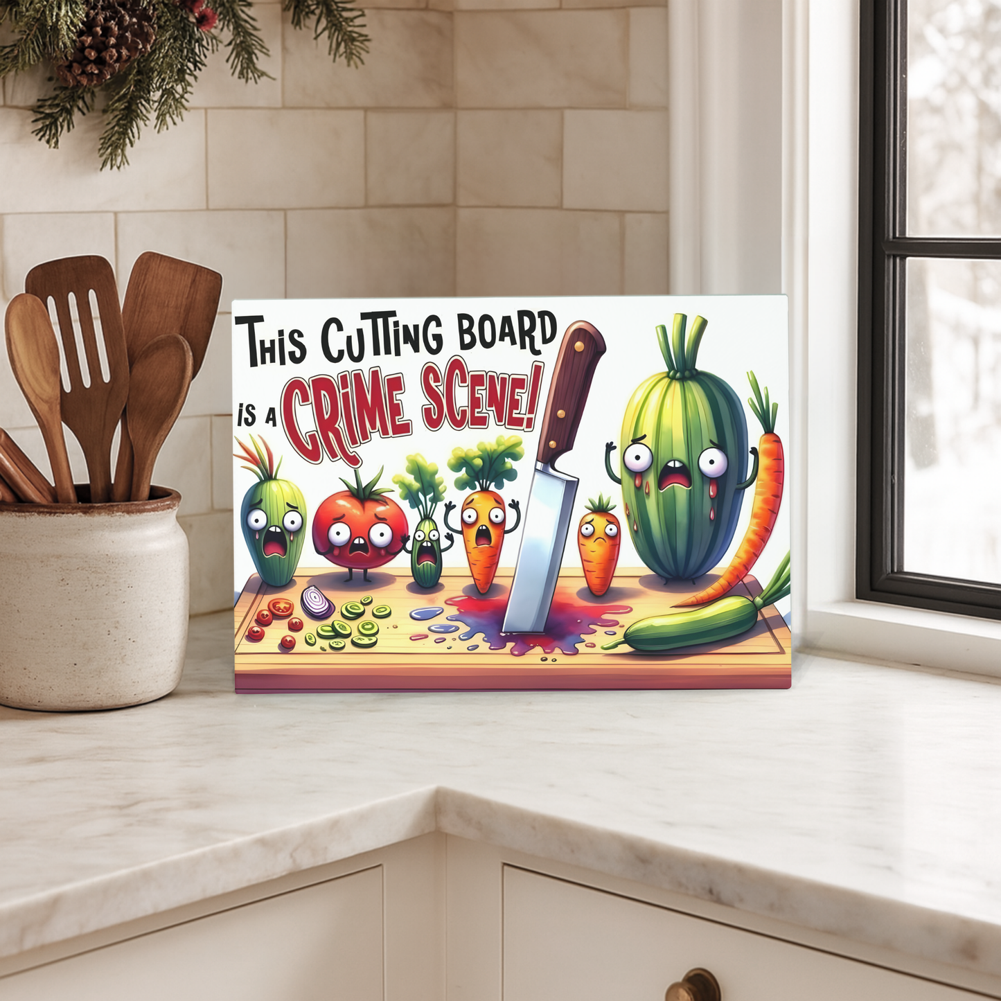 Custom 'Crime Scene' Glass Cutting Board - True Crime Decor
