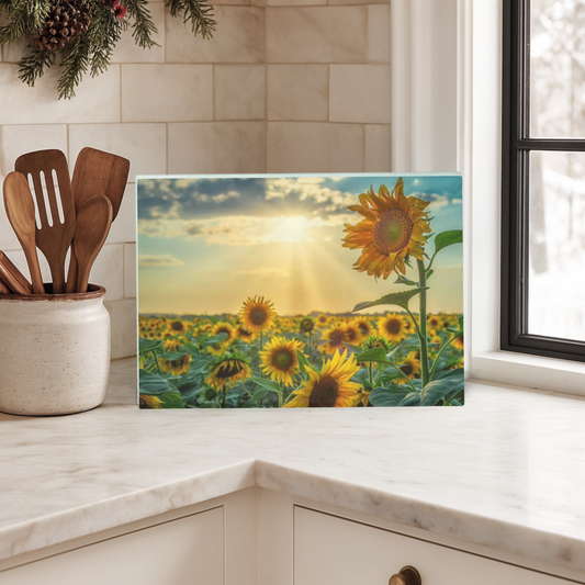 Custom Sunflower Glass Cutting Board