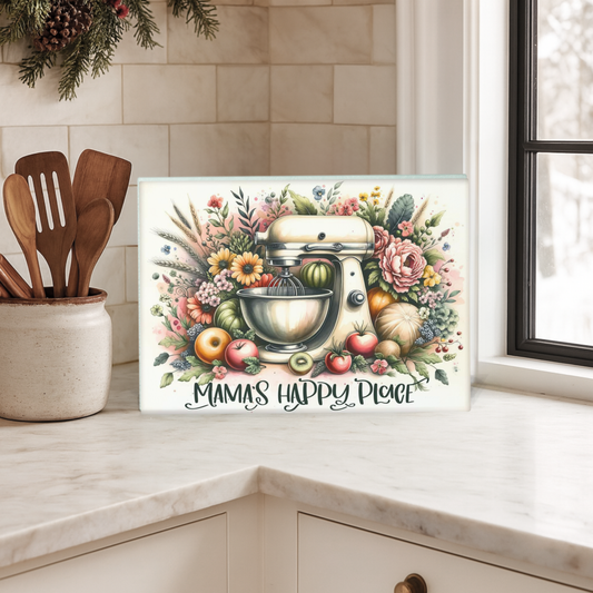 Mama's Happy Place Glass Cutting Board