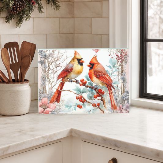 Custom Pair of Cardinals Glass Cutting Board
