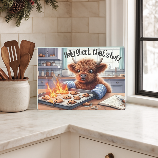 Holy Sheet, That's Hot Highland Cow Glass Cutting Board
