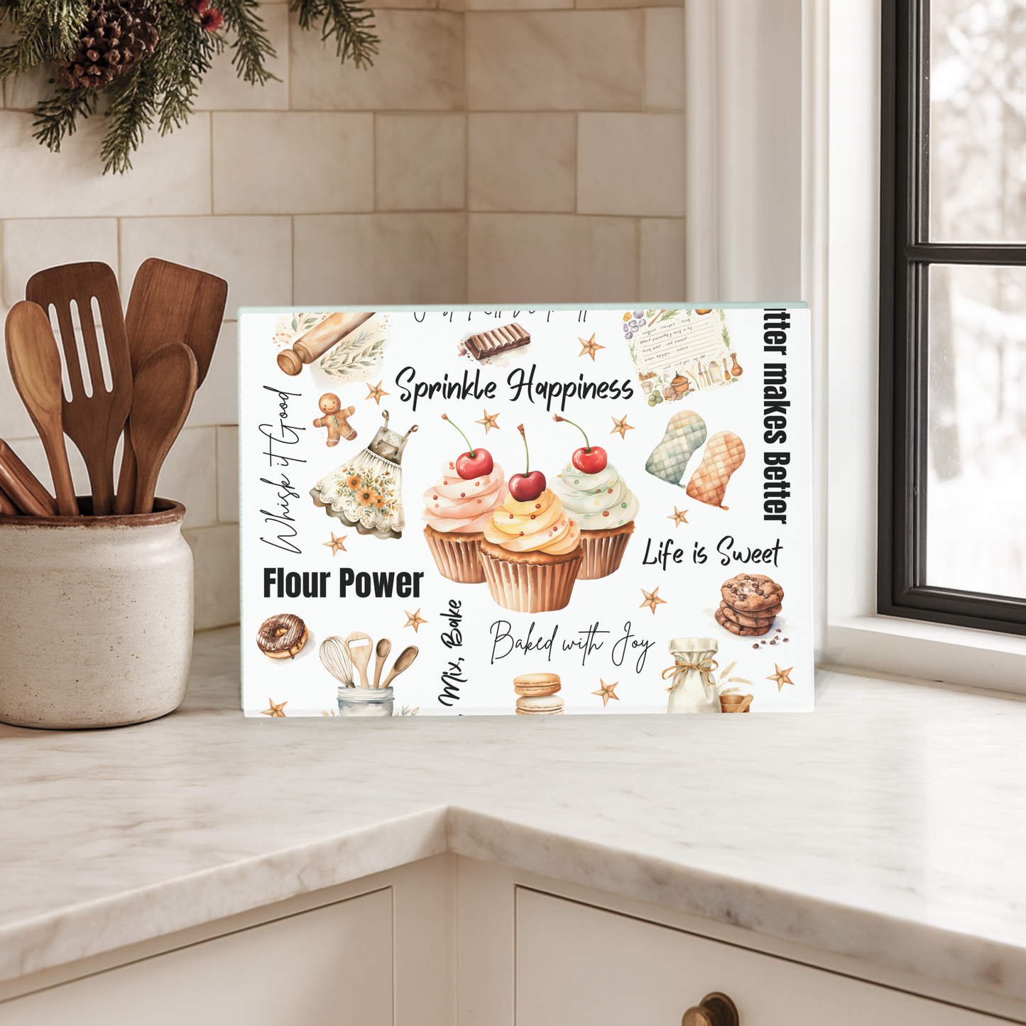 "Sprinkle Happiness" Cupcake Glass Cutting Board - Decorative Trivet