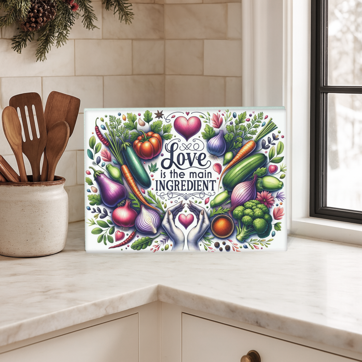 Love Is the Main Ingredient Glass Cutting Board