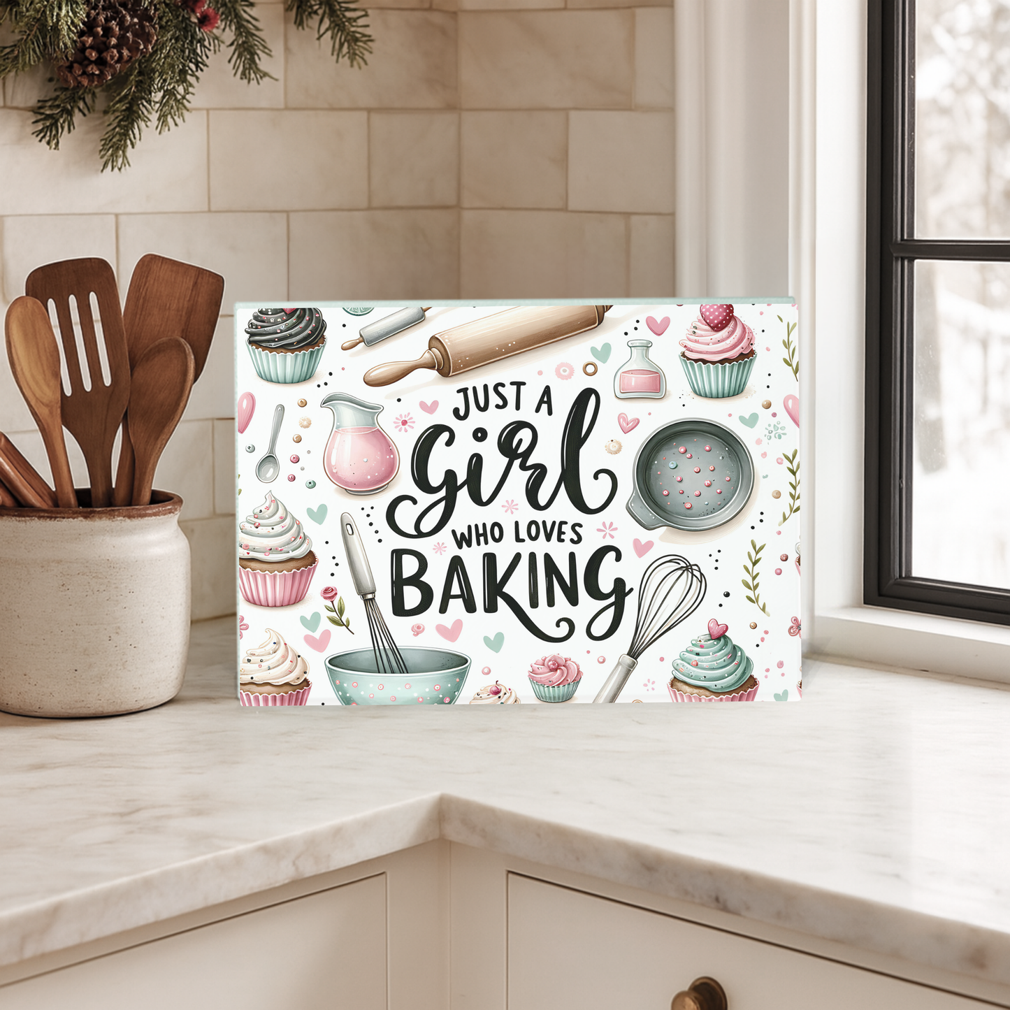 Just A Girl Who Loves Baking Glass Cutting Board