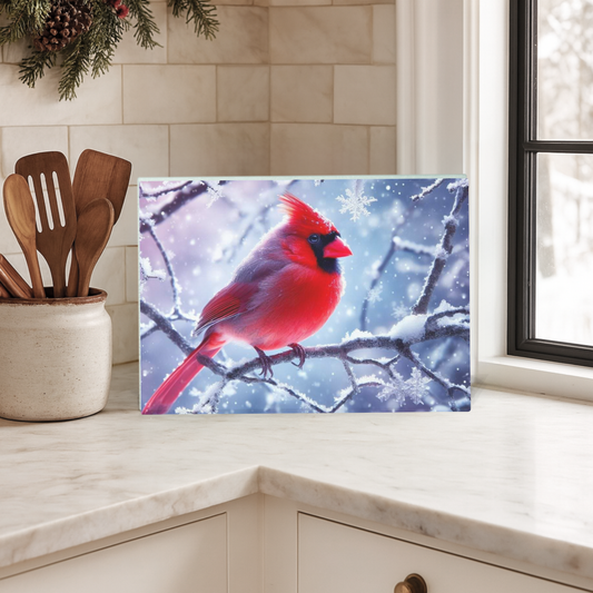 Custom Winter Cardinal Glass Cutting Board