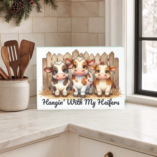 Hanging with My Heifers Highland Cow Glass Cutting Board