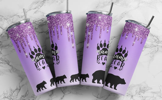 Purple Glitter Mama Bear Insulated Travel Mug