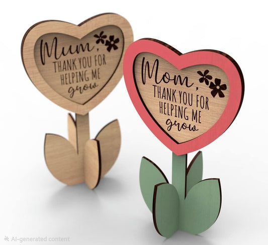 Personalized Wooden Bloom Sculpture – "Thank You For Helping Me Grow"