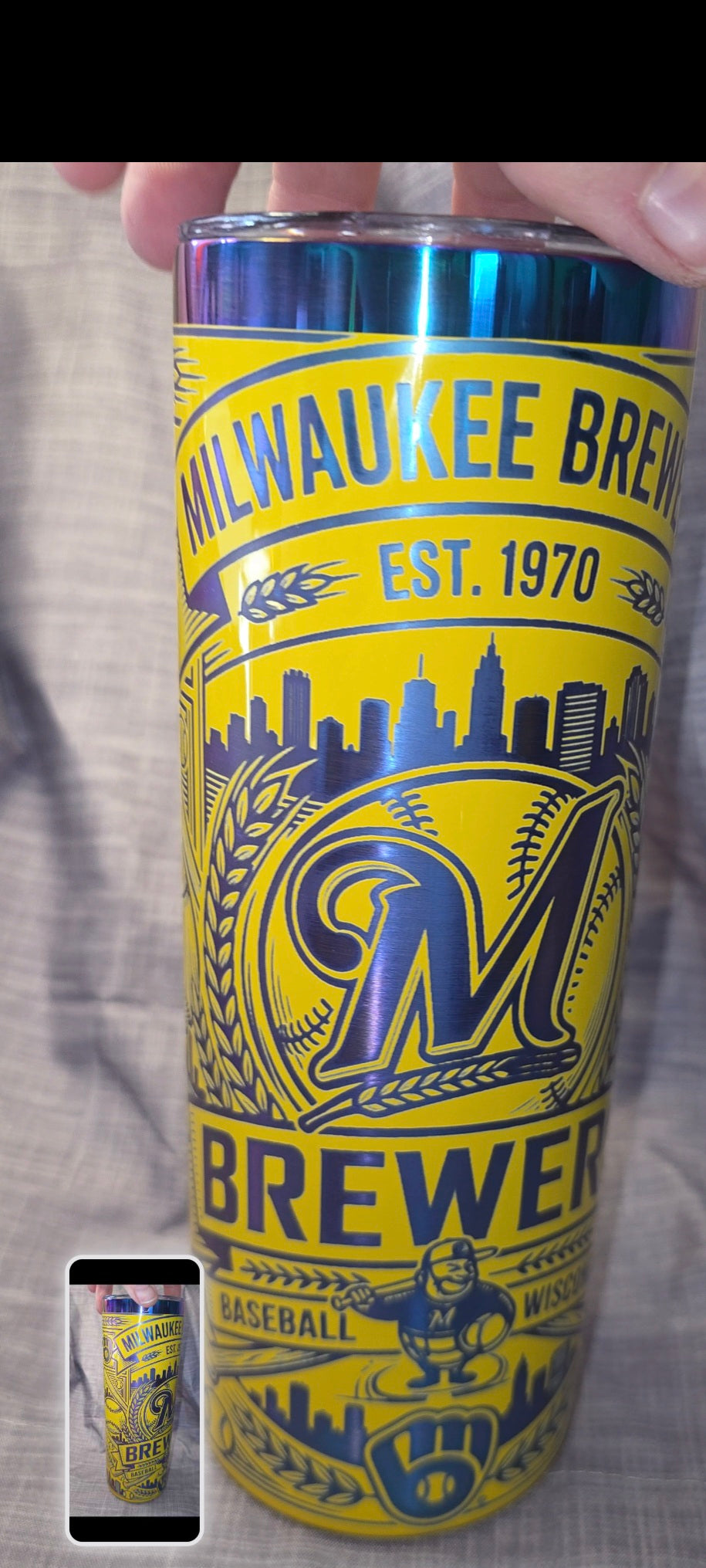 20oz Insulated Milwaukee Brewers Laser Engraved Tumbler | Cup | Travel