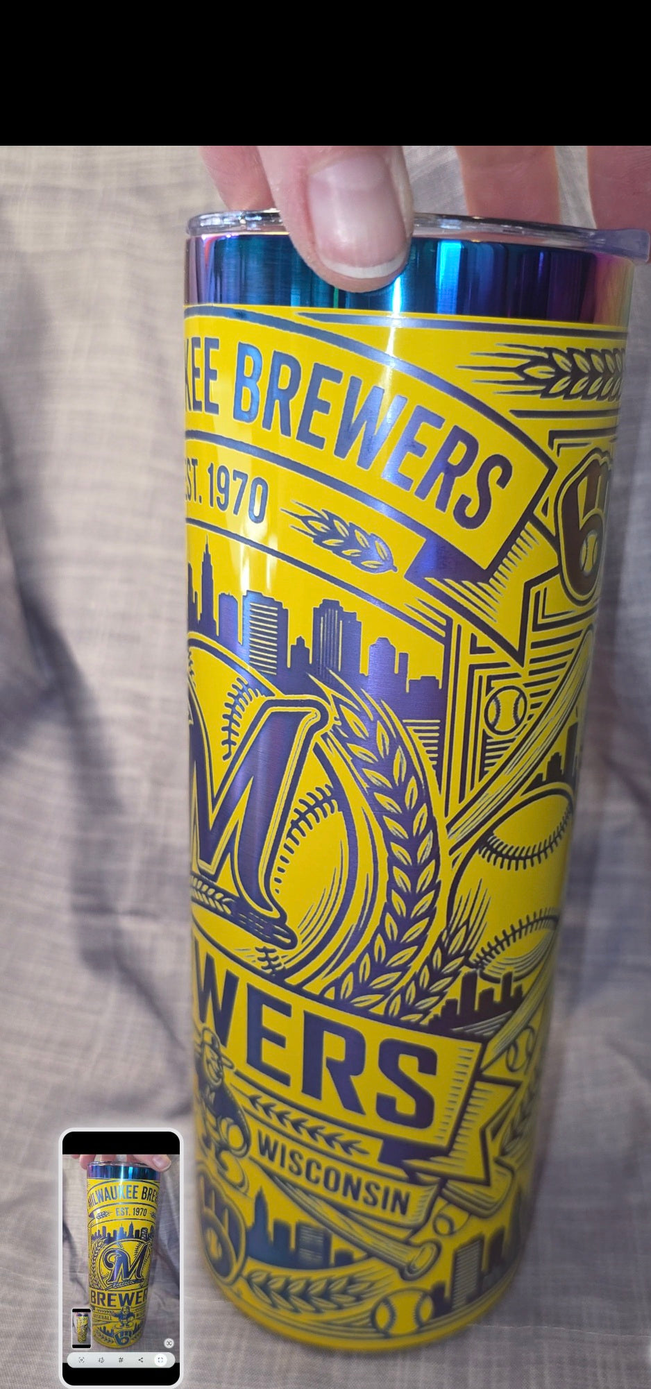20oz Insulated Milwaukee Brewers Laser Engraved Tumbler | Cup | Travel