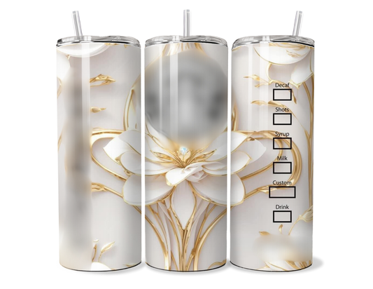 Classy 3d Ivory Flower Insulated Tumbler