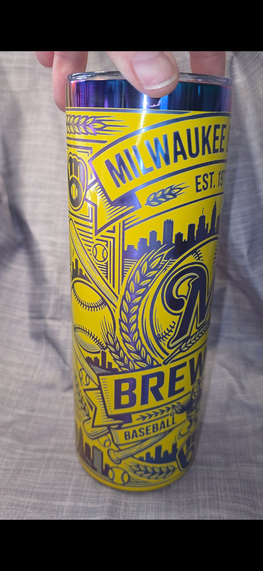 20oz Insulated Milwaukee Brewers Laser Engraved Tumbler | Cup | Travel